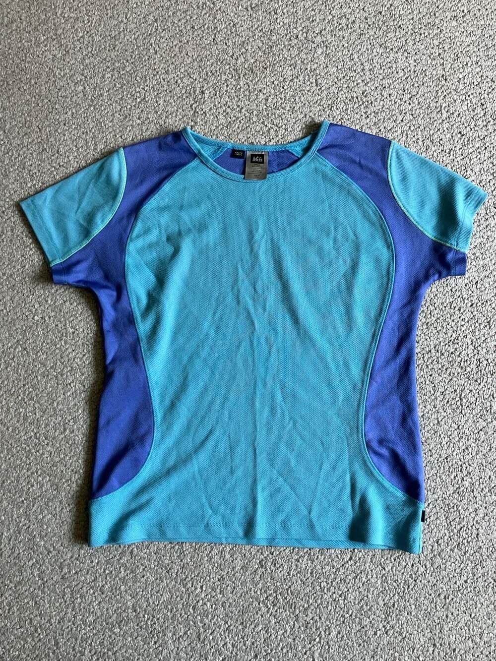 REI Girls' XL (16/18) Short-Sleeve Activewear Top, Teal/Blue, UPF 35+ Protection